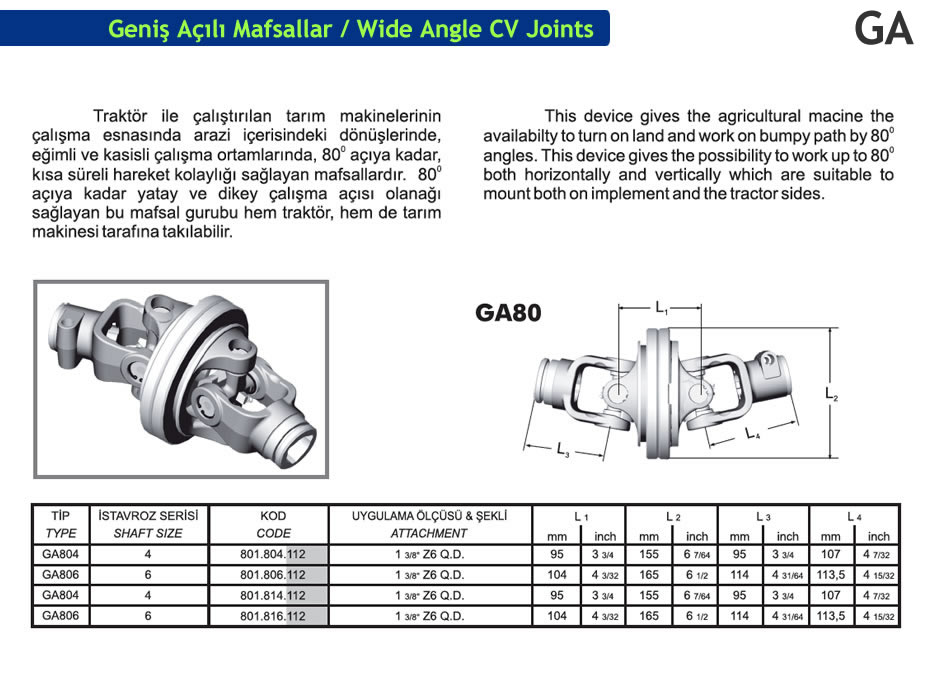 Wide Angle CV Joints GA